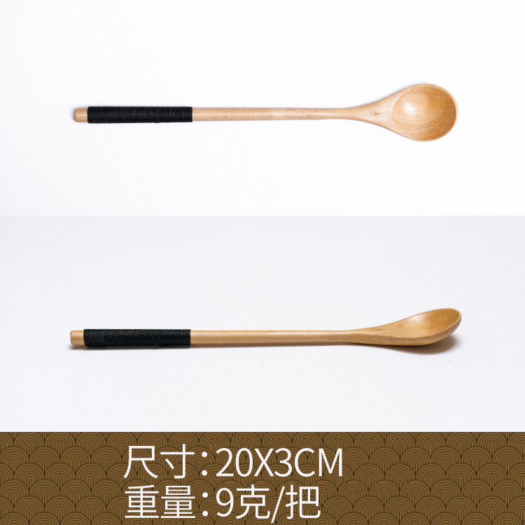 Fábrica al por mayor cuchara de madera maciza cuchara creativa cuchara de café cuchara de mezcla miel cuchara japonesa mango largo bobinado cuchara de madera