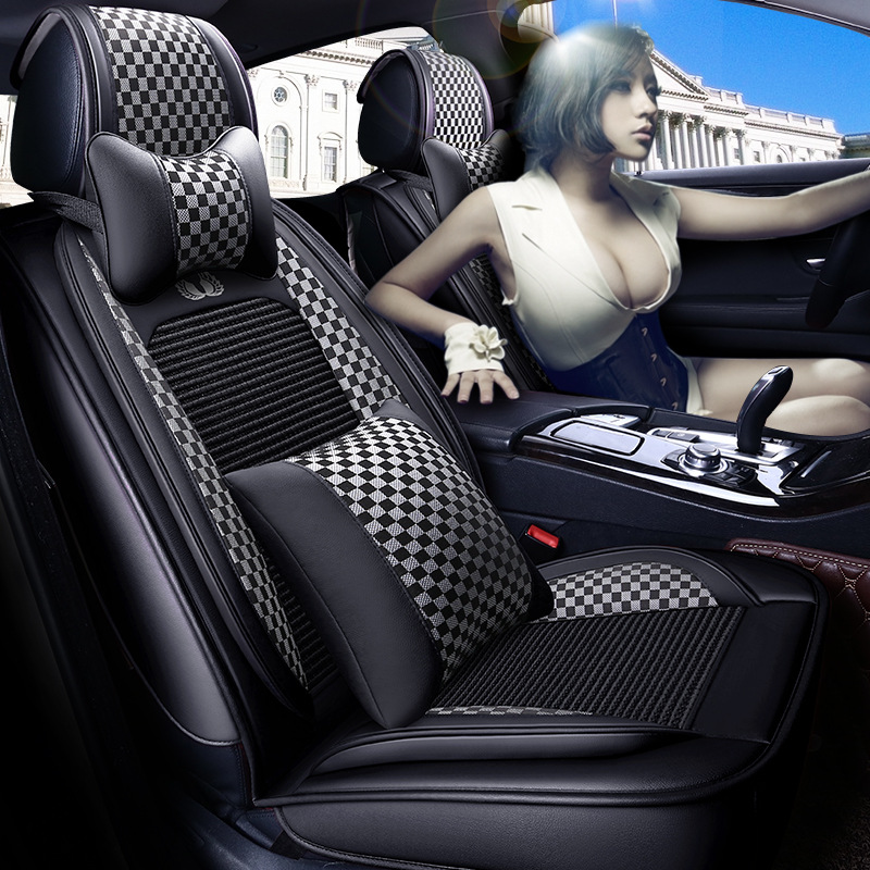 批发CAR冰丽冰丝格丽布艺汽车坐垫 格子四季夏季座垫座套内饰用品|ms