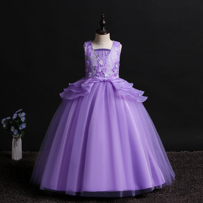 儿童礼服无袖拖地长裙中小女童演出派对晚礼服公主裙girl dress|ms