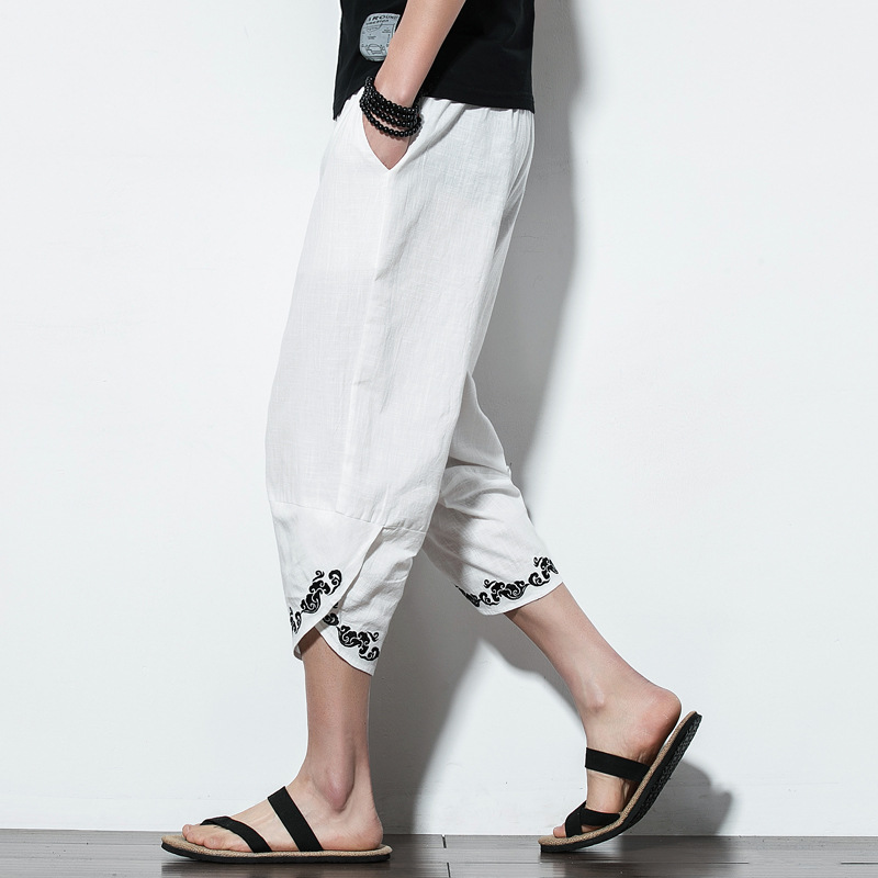 Chinese Style Thin Casual Pants Men's Loose Embroidered Large Size Capri Pants 2019 New Harem Pants Trendy Men's Pants Wholesale