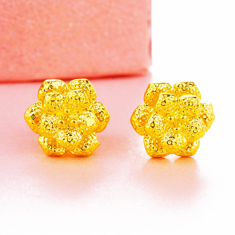 Accesorios calientes transfronterizos Vietnam arena oro flor Stud pendientes cobre puro chapado 24K oro real exquisita flor pendientes