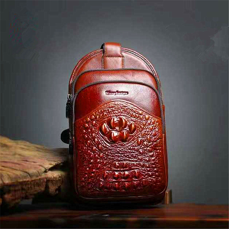 Red fire fish 2021 new pattern genuine leather Chest pack Crocodile print Inclined shoulder bag leisure time Top layer leather business affairs Pure skin Men's bag