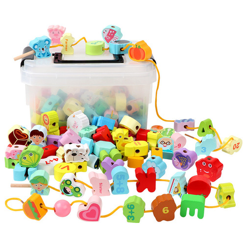 Children's 150 Beads Storage Box Stringing Beads, Cord, Beads, Eco-Friendly Animal Number Round Beads Stringing Fun Educational Toy