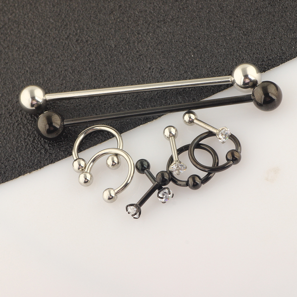 10 Piece Piercing Jewelry Set - Stainless Steel Nose Ring, Eyebrow Barbell, Lip Labret, Industrial Ear Studs - Geometric Style detail image 9