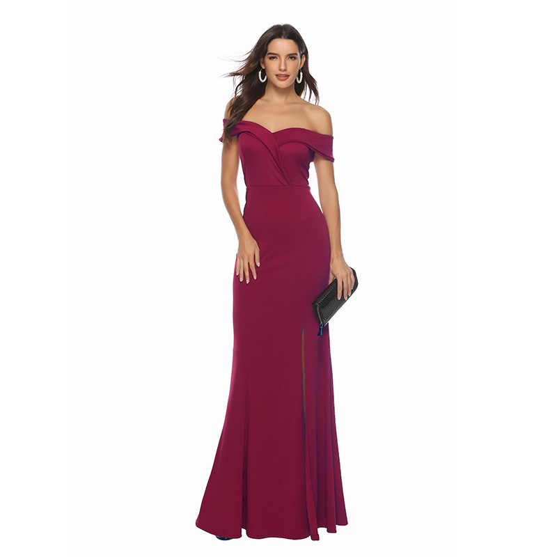 wholesale women s clothing Nihaostyles V-neck split dress banquet evening dress NSYSM67015