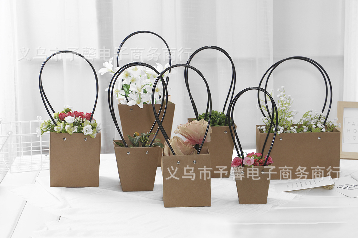 鲜花包装盒 防水牛皮纸手提袋 花店花束花艺包装材料 插花袋 加厚