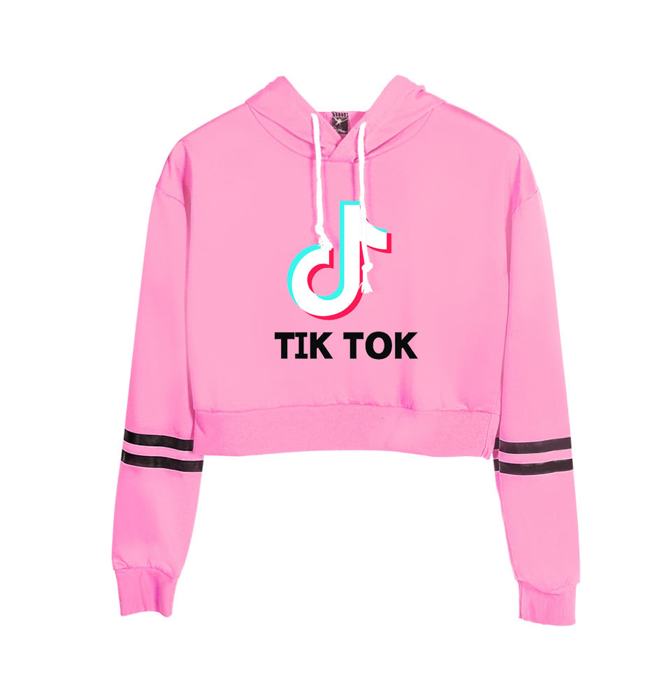 2020 Tik Tok Crop Top Hoodie Women Girls Cropped Sweatshirts Long