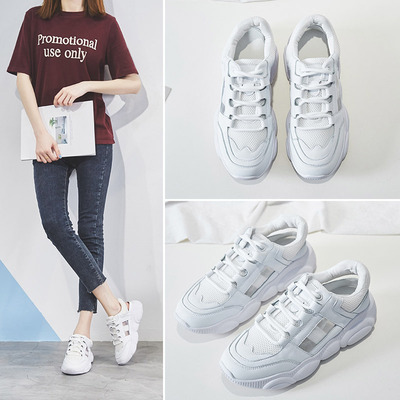 2019春夏新款超火运动鞋老爹鞋女厚底学生百搭透气镂空网面休闲鞋