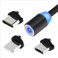 磁吸数据线适用于苹果,type-c安卓三合一360度圆形磁铁充电头usb