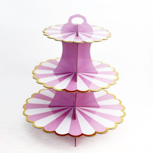 Hot selling three-layer paper gilding cake stand for children and adults birthday parties event anniversary celebration flower cake stand