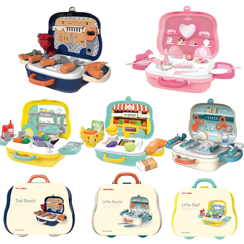 Children's Kitchen Role-Playing Accessories Set Doctor Girl Makeup Table Tools Portable Travel Case Toy