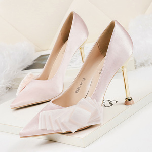 pointed shallow high-heeled shoes bow knot single-shoe slim-heeled 