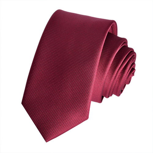 男士韩版窄式素色手打单色细长6CM领带酒红色黑色大量供应