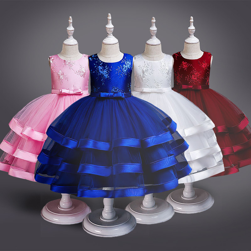 伊雯琦跨境歐美女大童演出婚紗禮服裙蓬蓬裙六壹花童公主裙連衣裙