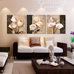 oil painting canvas modern decorative painting oil painting triptych classical flowers cross-border source from AliExpress