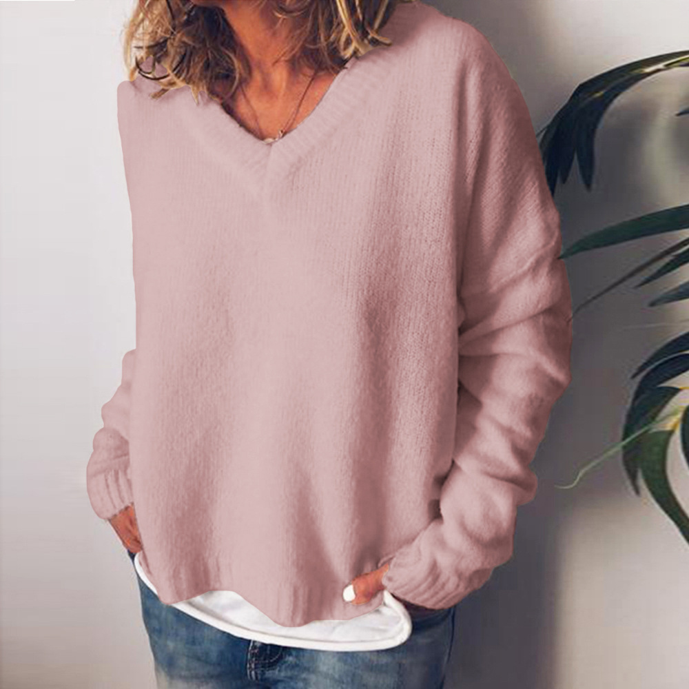 solid color simple woven V-neck pullover  NSOY45997