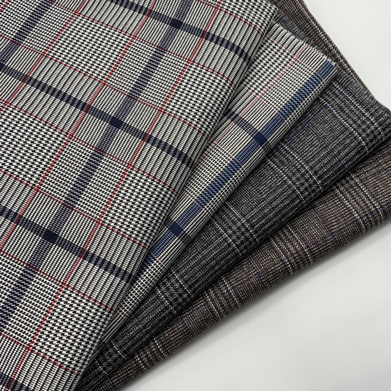 21支全涤格子布 斜纹弹力TR格子色织布 西装外套衬衫面料现货批发