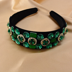 夜店炫酷時尚發箍復古巴洛克晚宴水晶祖母綠寬版發冠發箍頭飾批發