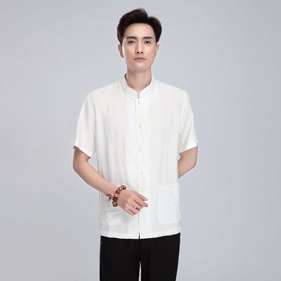 Chinese tang suit shirt for male style linen Tang suit men Short Sleeve 