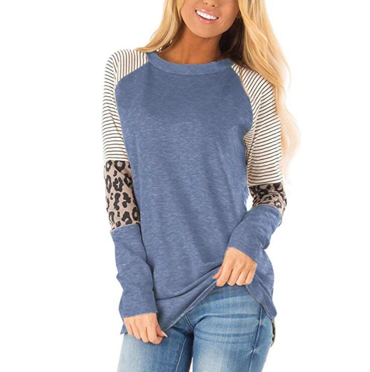 color matching stripes printing round neck loose long sleeve T-shirt NSBTY62684