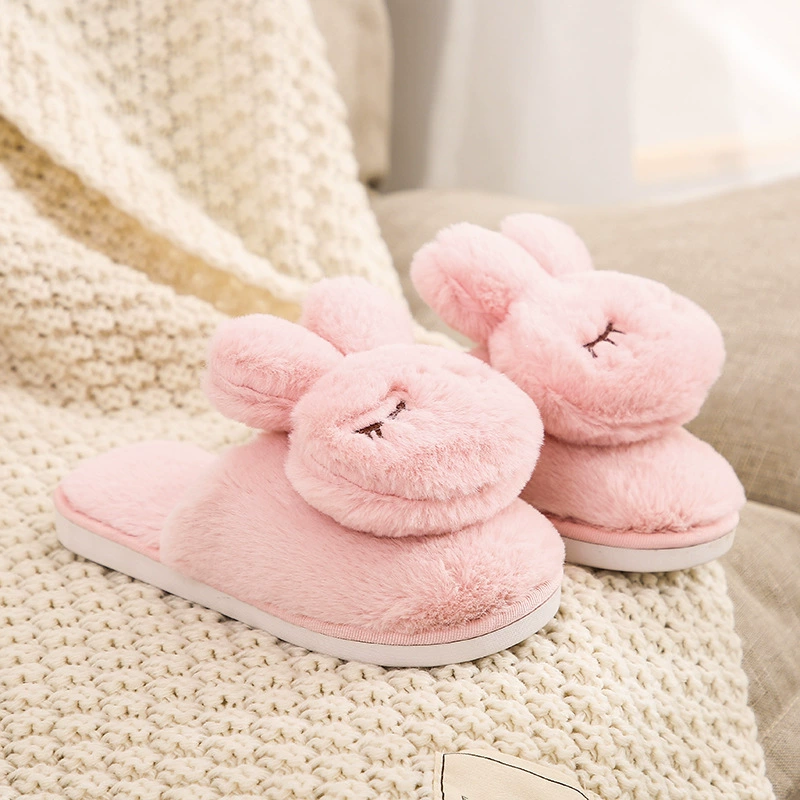 Тапочки женские сетчатые красные милые Мультяшные плюшевые тапочки с милым кроликом на флисовой подкладке толстые теплые хлопковые тапочки женские в наличии поколение волос