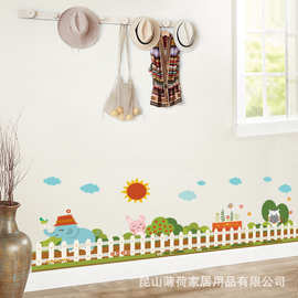 卡通花朵踢脚线植物可移除贴画儿童房幼儿园走廊玄关装饰腰线贴纸