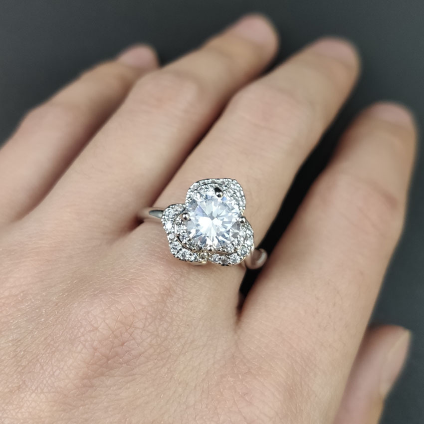 欧美时尚个性花形戒指 花形戒指风格纯银可爱 花形戒指 指环手饰