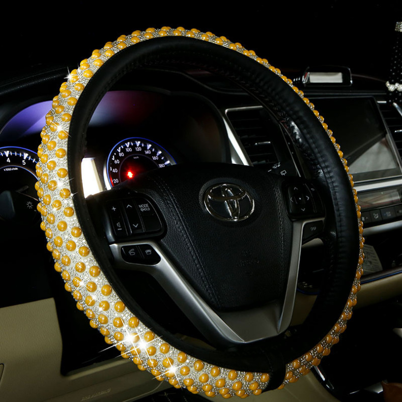 Direct factory wholesale cross-border pearl and diamond-studded car steering wheel cover, summer ice-bead anti-slip car interior handle cover