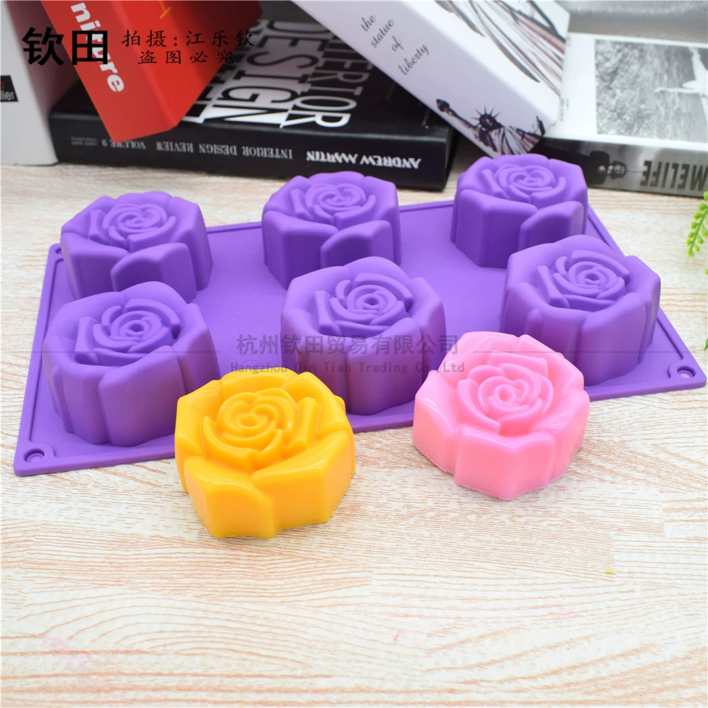 Three dimensional handmade soap, round silicone mold contains rose, soap mold, DIY