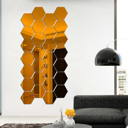 12.6X11 and 10X8.7 hexagonal mirror wall sticker direct factory supply, non-toxic and environmentally friendly with backing adhesive, 3D effect