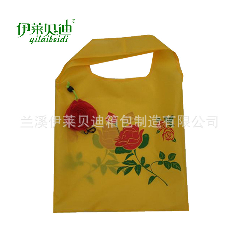 批发玫瑰花涤纶折叠袋 玫瑰花束口 促销礼品玫瑰花购物袋厂家定做