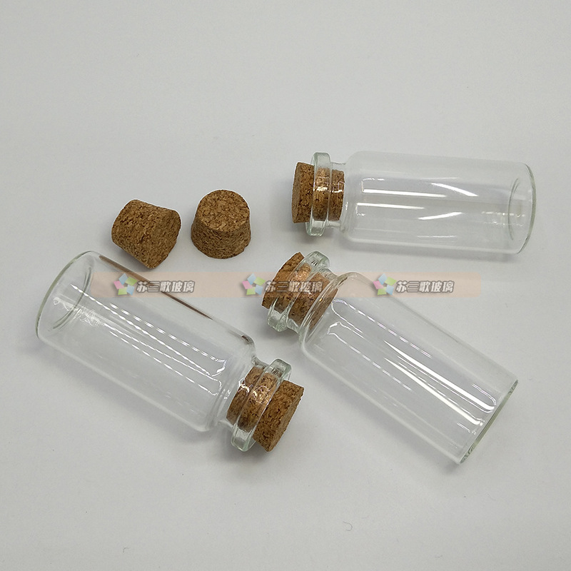 Juego de 10 frascos de vidrio con tapón de corcho para perfume mini botella de deseos transparente (22*50 mm)
