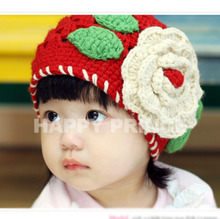 118130大花朵叶子婴儿童秋冬保暖帽 韩版儿童手工毛线帽 刘晓晓