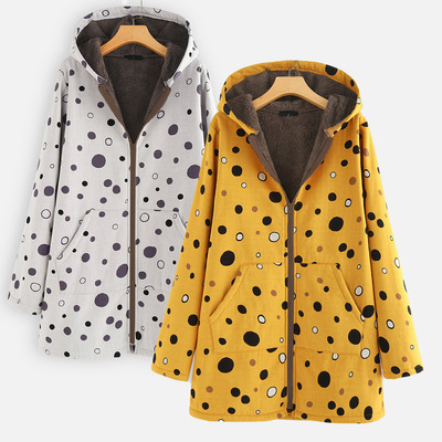 2021 Autumn and winter new pattern cotton-padded clothes Wave Hooded cotton-padded jacket Korean Edition fashion Mid length version Fleece Cotton coat