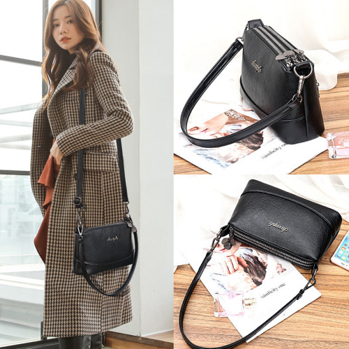 Small bag for women  spring and summer fashionable three-layer soft leather mother bag Korean style simple casual shoulder crossbody bag on behalf of