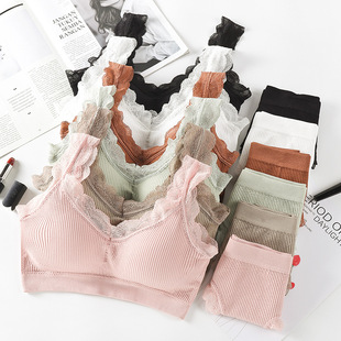 New Japanese Style Lace Girls' Bra suit Non-rimmed Bra Underwear Two-piece Set
