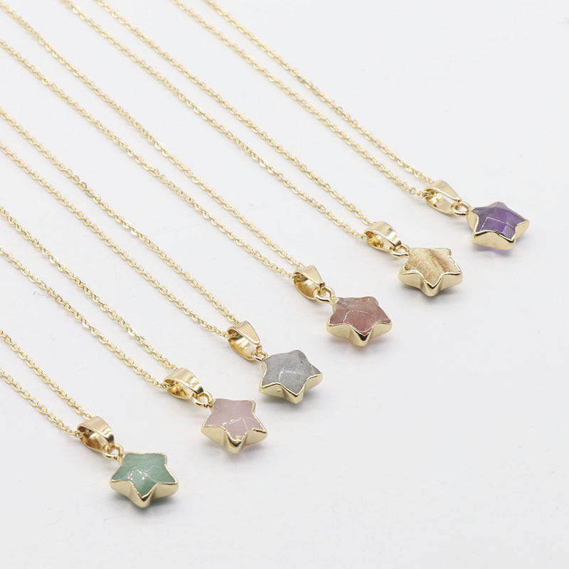simple semi-precious stone gilt five-pointed star pendant necklace