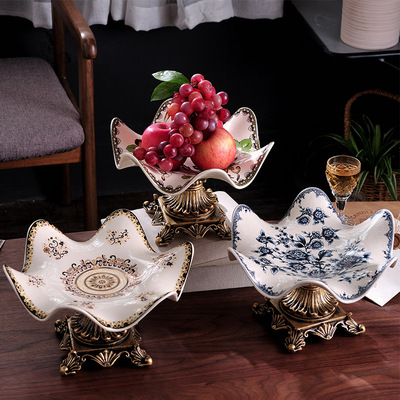 厂家直销 创意欧式陶瓷干果盘高档中式美式家居酒店KTV水果盘摆件
