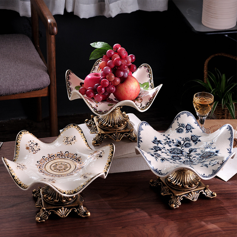 厂家直销 创意欧式陶瓷干果盘高档中式美式家居酒店KTV水果盘摆件