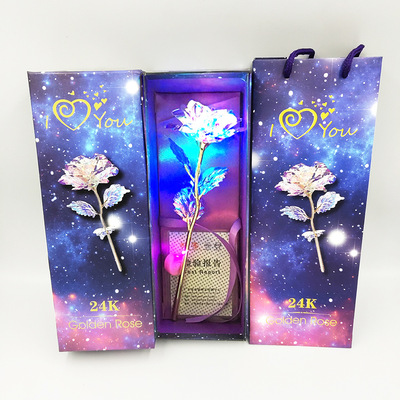 外貿金箔玫瑰花led彩金仿真花聖誕節創意禮品情人節送女友小禮物