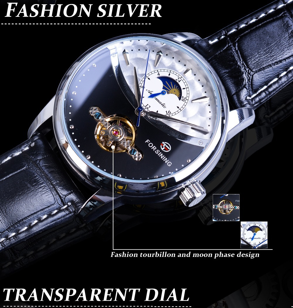 Forsining Men's Mechanical Wrist Watch Automatic Skeleton Moon_voghion.com