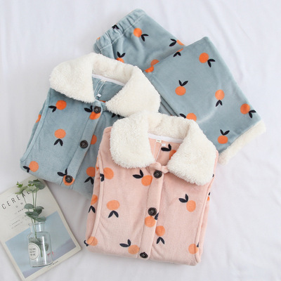 Flannel thickening Month of service new pattern Autumn and winter lactation suit Large Maternal pajamas One piece On behalf of