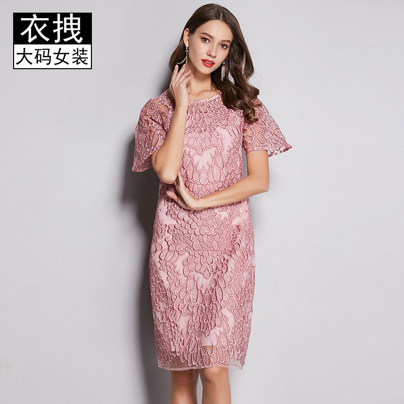 Large Size Dress Summer New European Station Embroidered All-match Festive Mother-in-law Mother-in-law Mother-in-law Lace Dress