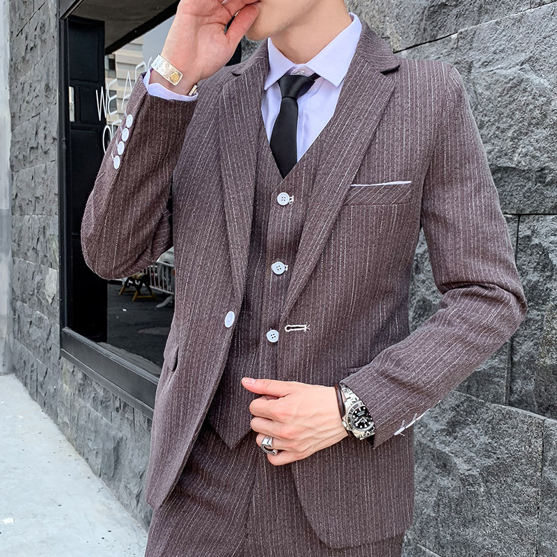 西服套装男士三件套韩版修身小西装职业正装伴郎外套新郎结婚礼服