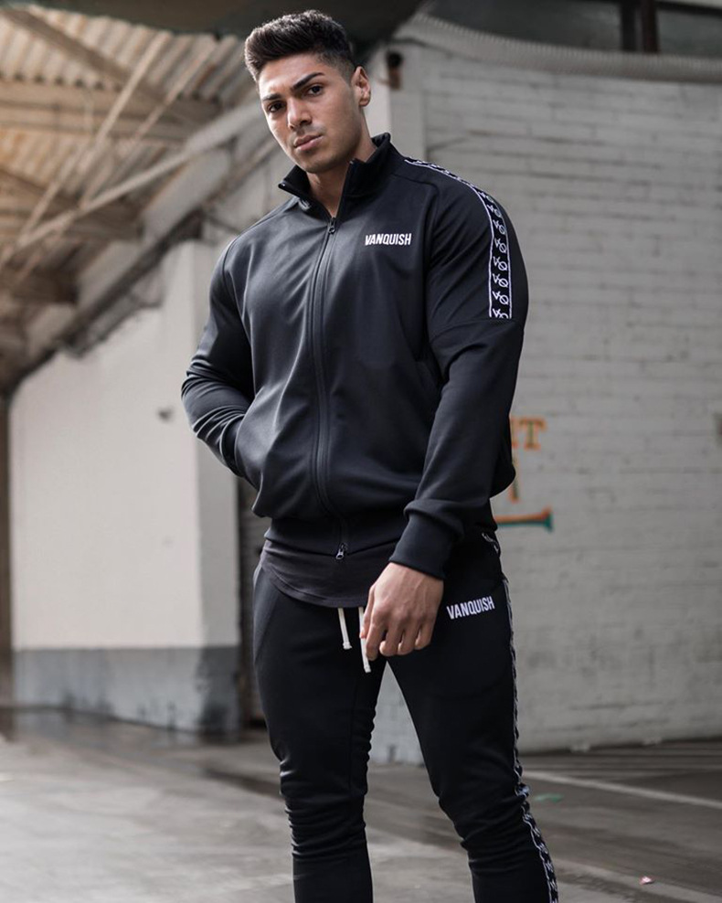 Spring and Autumn New Muscle Fitness Brother Sports Zipper Sweater Outdoor Running Casual Loose Coat Top Men_viptrois.com