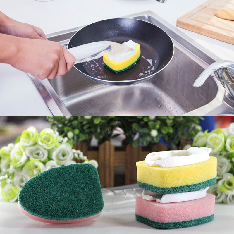 欧开可加液百洁布复合海绵长柄洗锅刷锅手柄海绵不粘油厨房洗碗刷