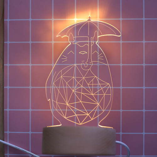 ins风礼物台灯创意3D宫崎骏龙猫木质LED小夜灯送男女生日礼物
