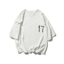 南夏喬裝 夏季新款純色圓領五分袖T恤男潮牌嘻哈寬松數字印花短袖