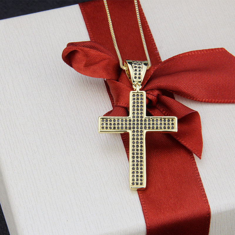 Hot Selling Three Rows Zirconium Cross Pendant Fashion New Copper-plated Religious Necklace Wholesale Nihaojewelry display picture 2