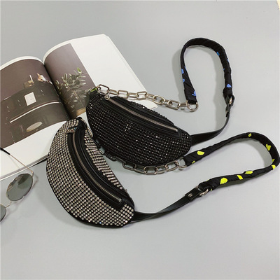 包包女2019新款时尚镶钻真皮女包小腰包ins斜挎包网红同款胸包|ru